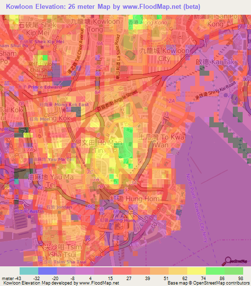 Elevation of Kowloon,Hong Kong Elevation Map, Topography, Contour