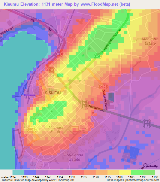 Elevation of Kisumu,Kenya Elevation Map, Topography, Contour