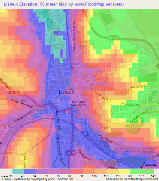 Elevation of Lisieux,France Elevation Map, Topography, Contour