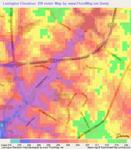 Elevation of Lexington,US Elevation Map, Topography, Contour