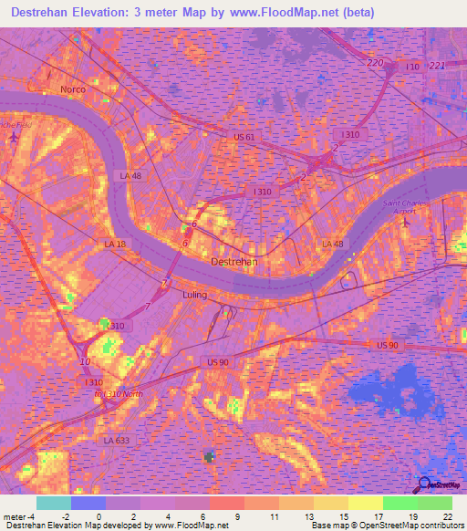 Elevation of Destrehan,US Elevation Map, Topography, Contour