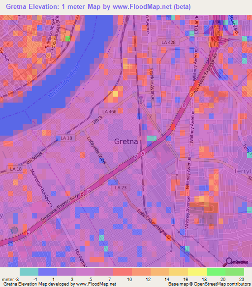 Elevation of Gretna,US Elevation Map, Topography, Contour