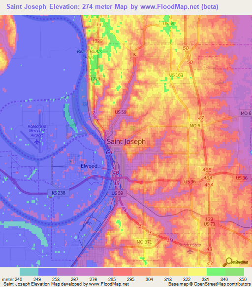 Elevation of Saint Joseph,US Elevation Map, Topography, Contour