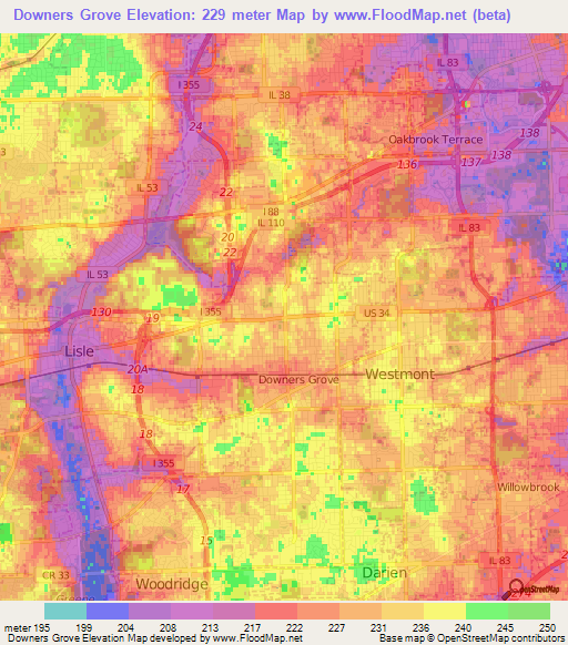 Elevation of Downers Grove,US Elevation Map, Topography, Contour