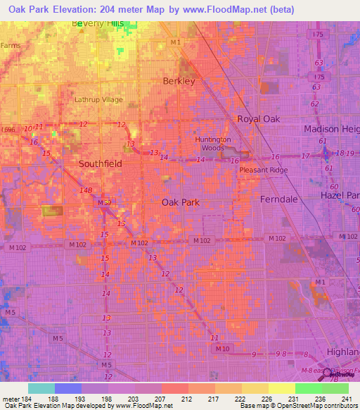 Elevation of Oak Park,US Elevation Map, Topography, Contour