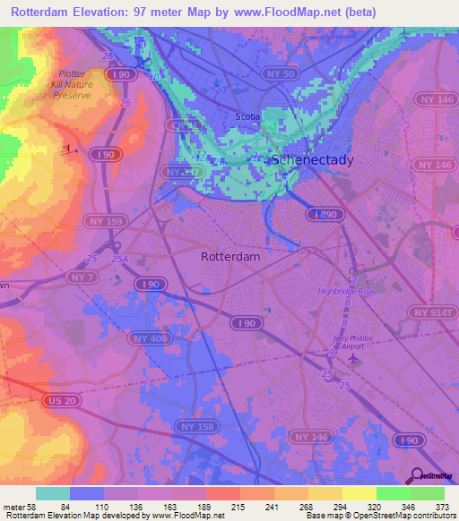 Elevation of Rotterdam,US Elevation Map, Topography, Contour