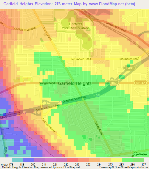 Elevation of Garfield Heights,US Elevation Map, Topography, Contour