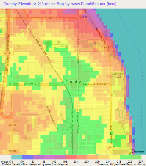 Elevation of Cudahy,US Elevation Map, Topography, Contour