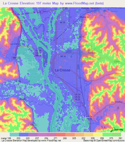 Elevation of La Crosse,US Elevation Map, Topography, Contour