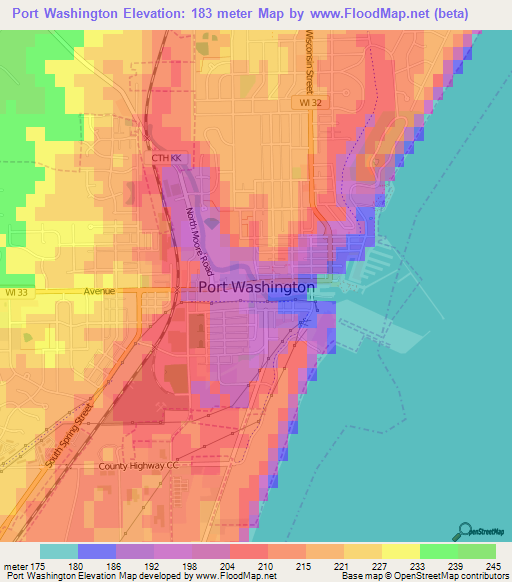 Elevation of Port Washington,US Elevation Map, Topography, Contour