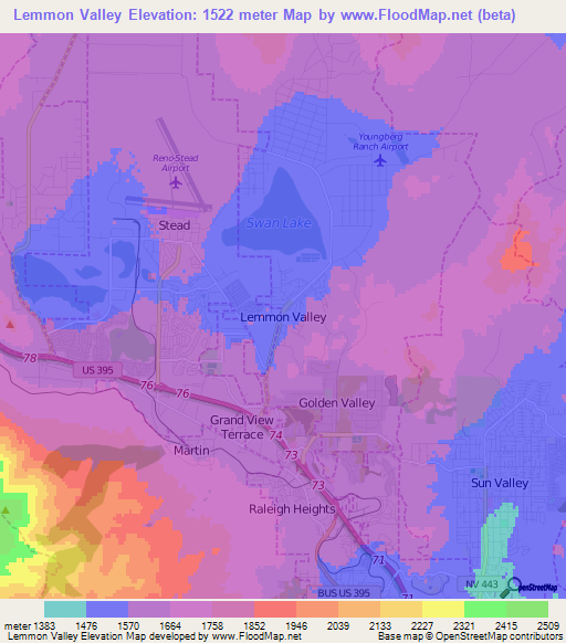 Elevation of Lemmon Valley,US Elevation Map, Topography, Contour