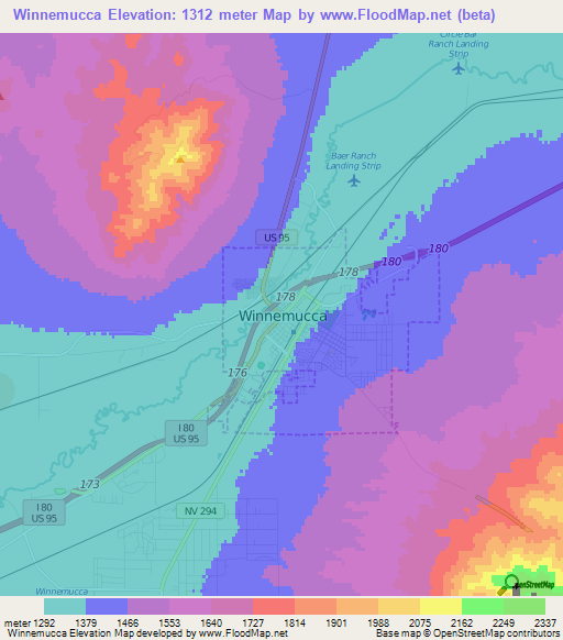 Elevation of Winnemucca,US Elevation Map, Topography, Contour
