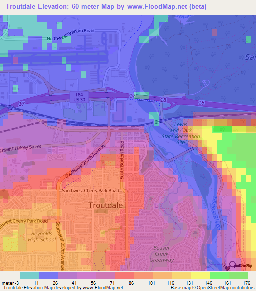 Elevation of Troutdale,US Elevation Map, Topography, Contour
