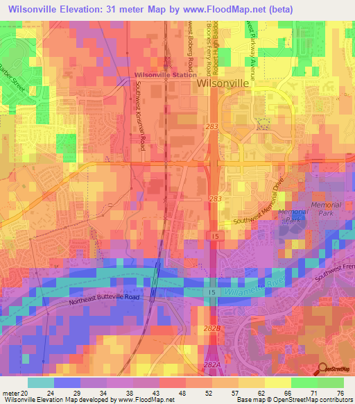 Elevation of Wilsonville,US Elevation Map, Topography, Contour