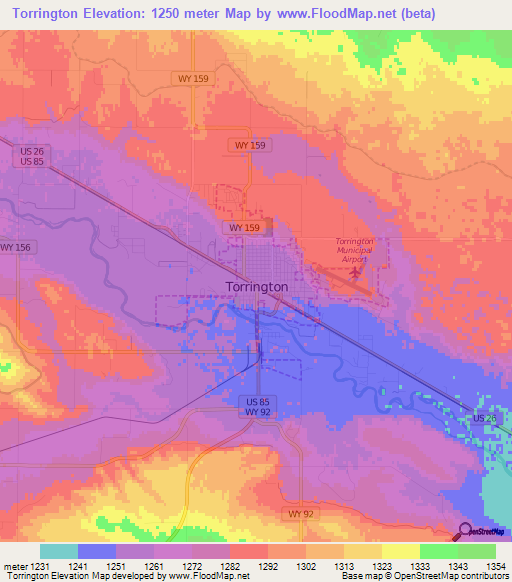 Elevation of Torrington,US Elevation Map, Topography, Contour