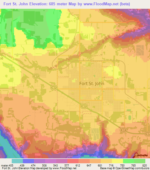 Elevation of Fort St. John,Canada Elevation Map, Topography, Contour