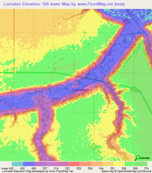 Elevation of Lumsden,Canada Elevation Map, Topography, Contour