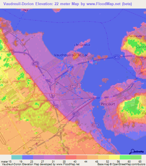 Elevation of VaudreuilDorion,Canada Elevation Map, Topography, Contour