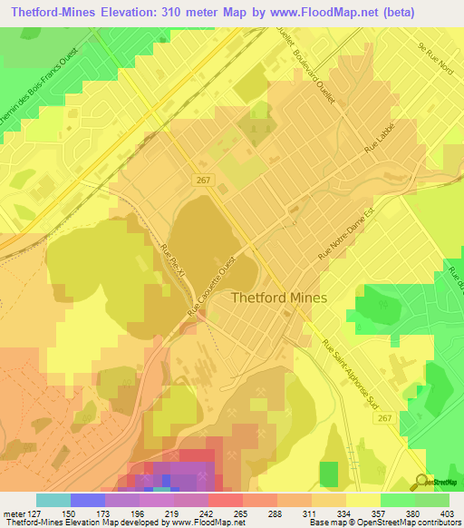 Elevation of ThetfordMines,Canada Elevation Map, Topography, Contour