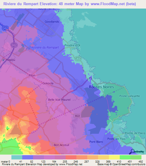 Elevation of Riviere du Rempart,Mauritius Elevation Map, Topography