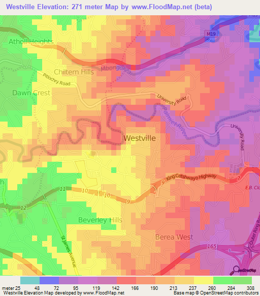 Elevation of Westville,South Africa Elevation Map, Topography, Contour