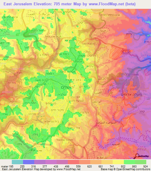 Elevation of East Jerusalem,Palestinian Territory Elevation Map