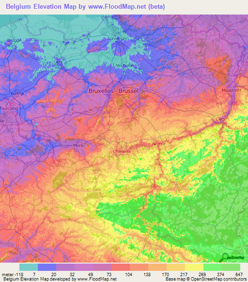 Belgium Elevation Map