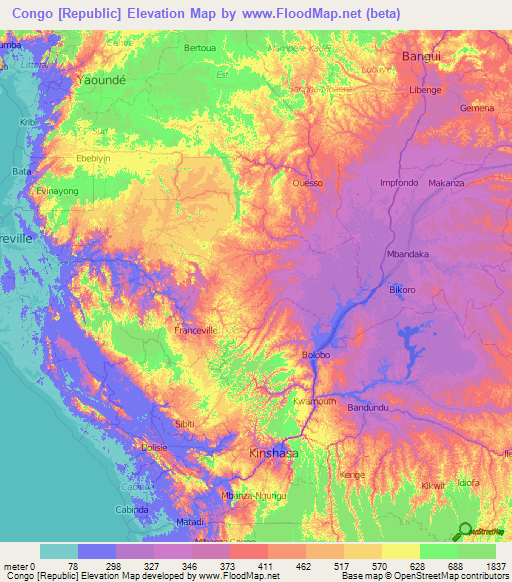 Congo (Brazzaville) Elevation Map