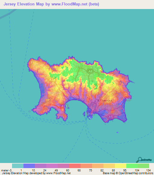 Jersey Elevation Map