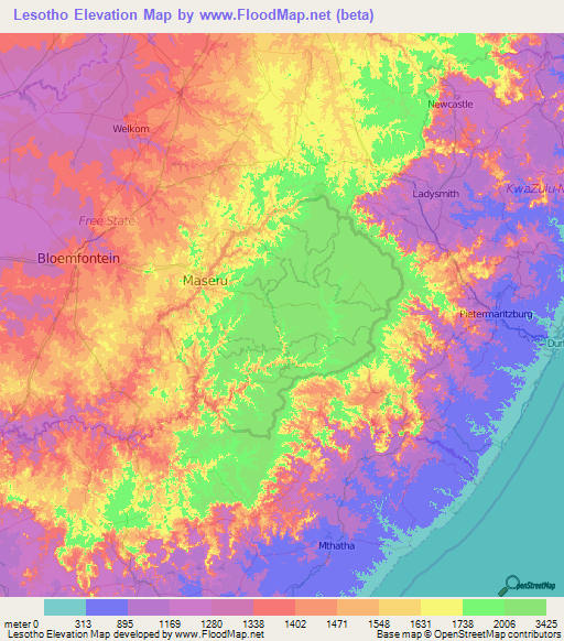 Lesotho Elevation Map