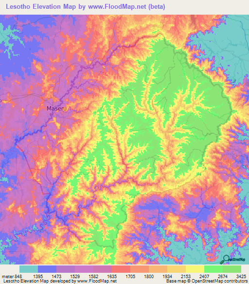 Lesotho Elevation Map