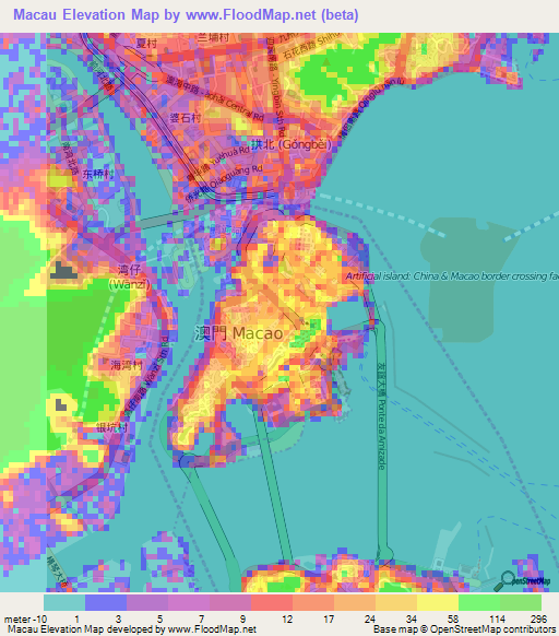Macao Elevation Map