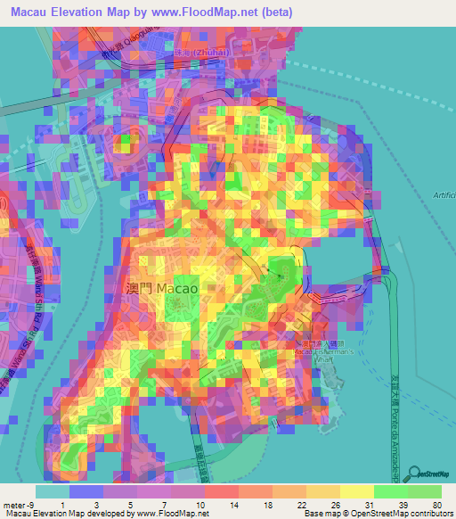 Macao Elevation Map