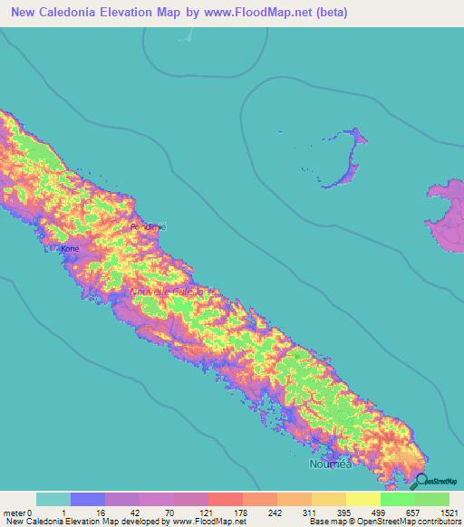 New Caledonia Elevation Map