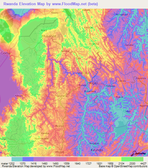 Rwanda Elevation Map