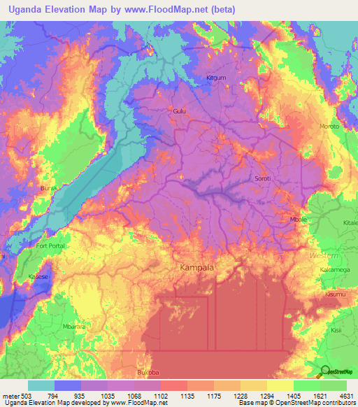 Uganda Elevation Map