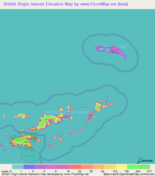 British Virgin Islands Elevation Map