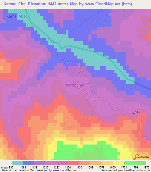 Karand Chal,Iran Elevation Map