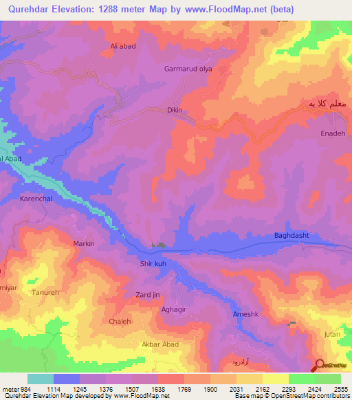 Qurehdar,Iran Elevation Map
