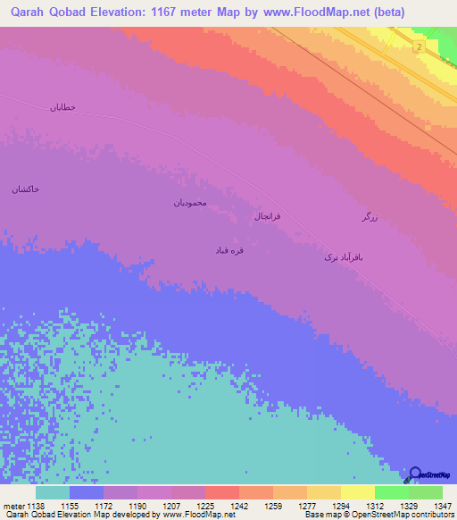 Qarah Qobad,Iran Elevation Map