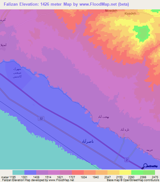 Falizan,Iran Elevation Map