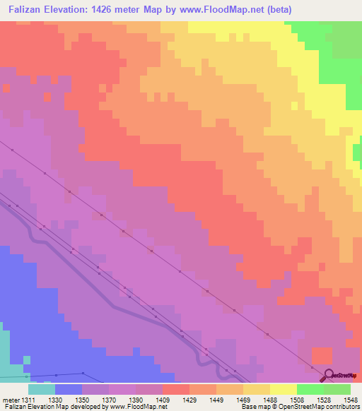 Falizan,Iran Elevation Map