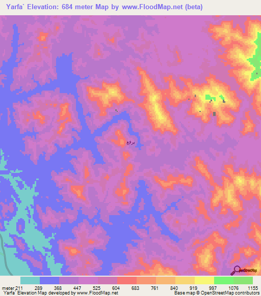 Yarfa`,Saudi Arabia Elevation Map