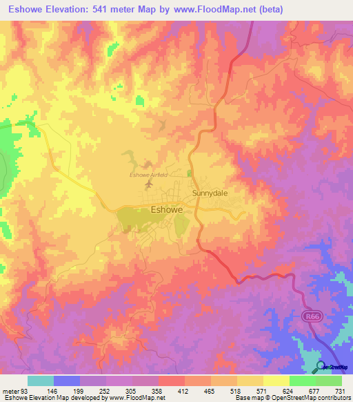 Eshowe,South Africa Elevation Map