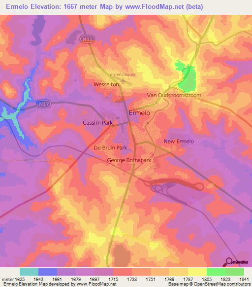 Ermelo,South Africa Elevation Map