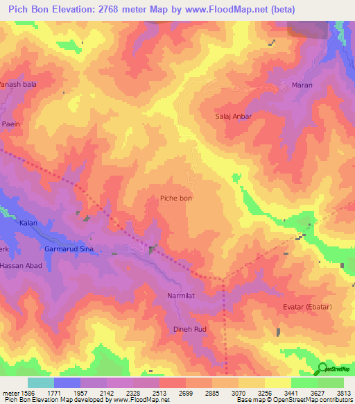 Pich Bon,Iran Elevation Map