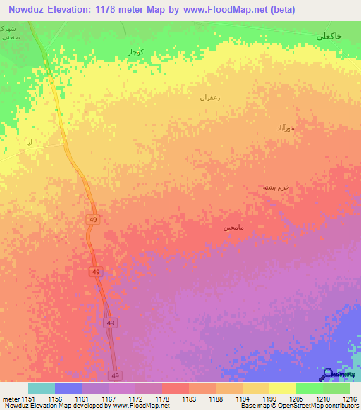 Nowduz,Iran Elevation Map