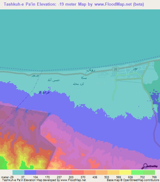 Tashkuh-e Pa'in,Iran Elevation Map