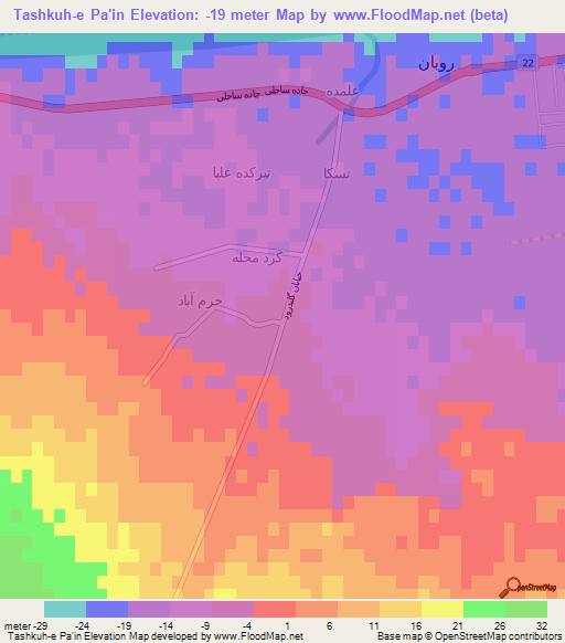 Tashkuh-e Pa'in,Iran Elevation Map