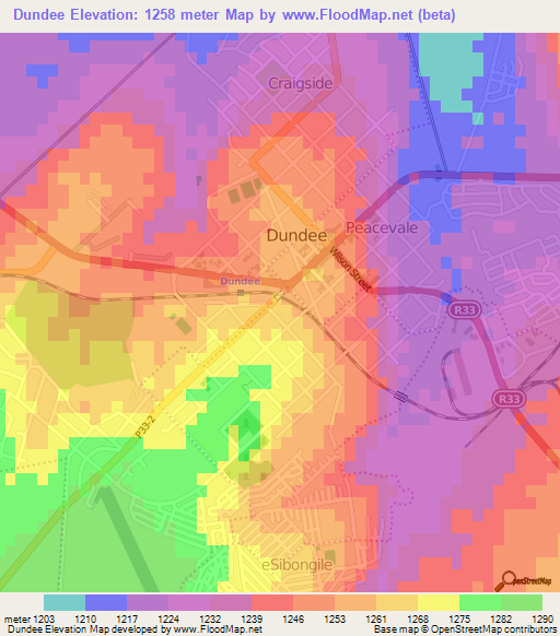 Dundee,South Africa Elevation Map